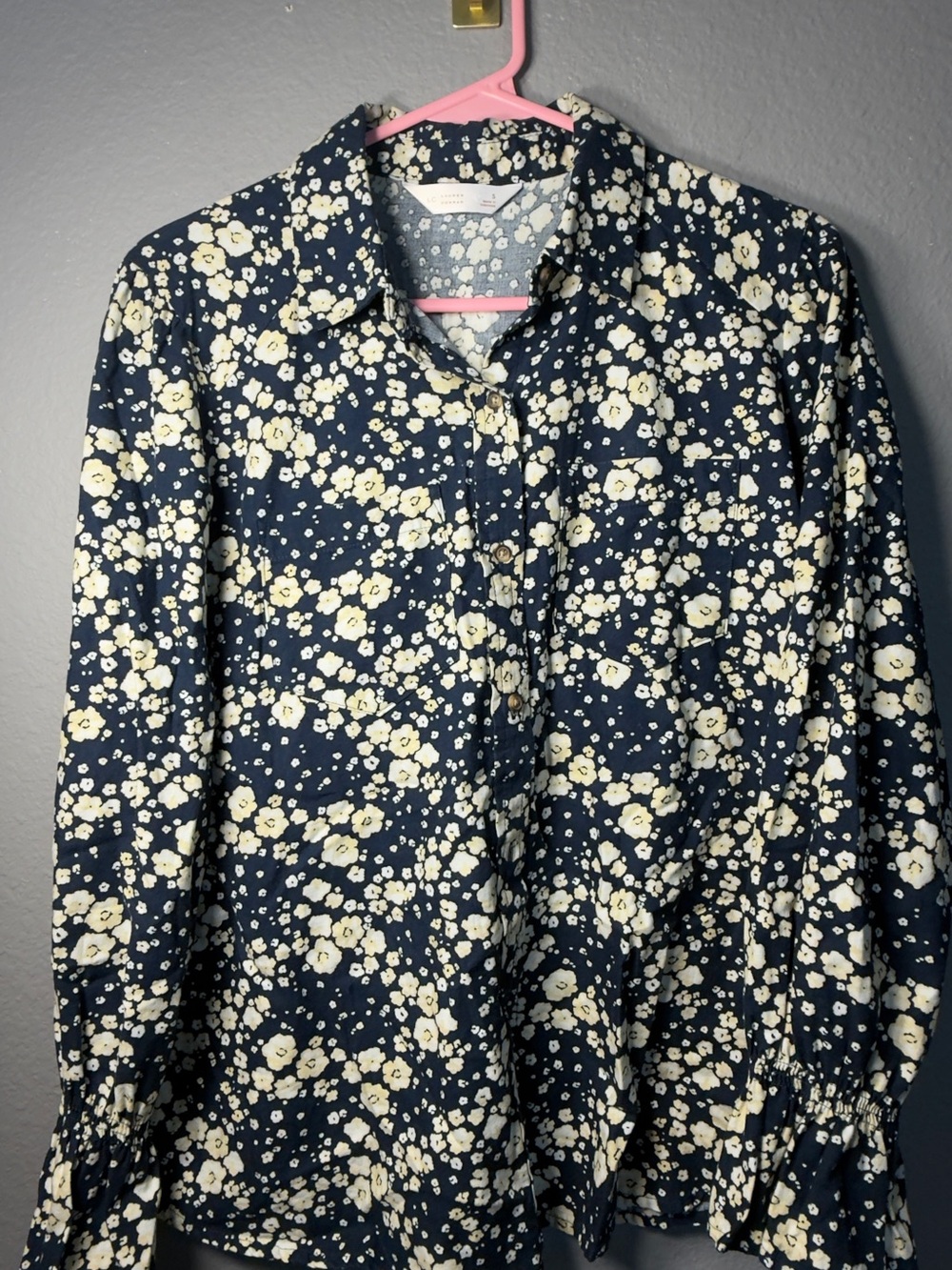 LC Lauren Conrad Navy Floral Button-Down Shirt with Cream Flowers